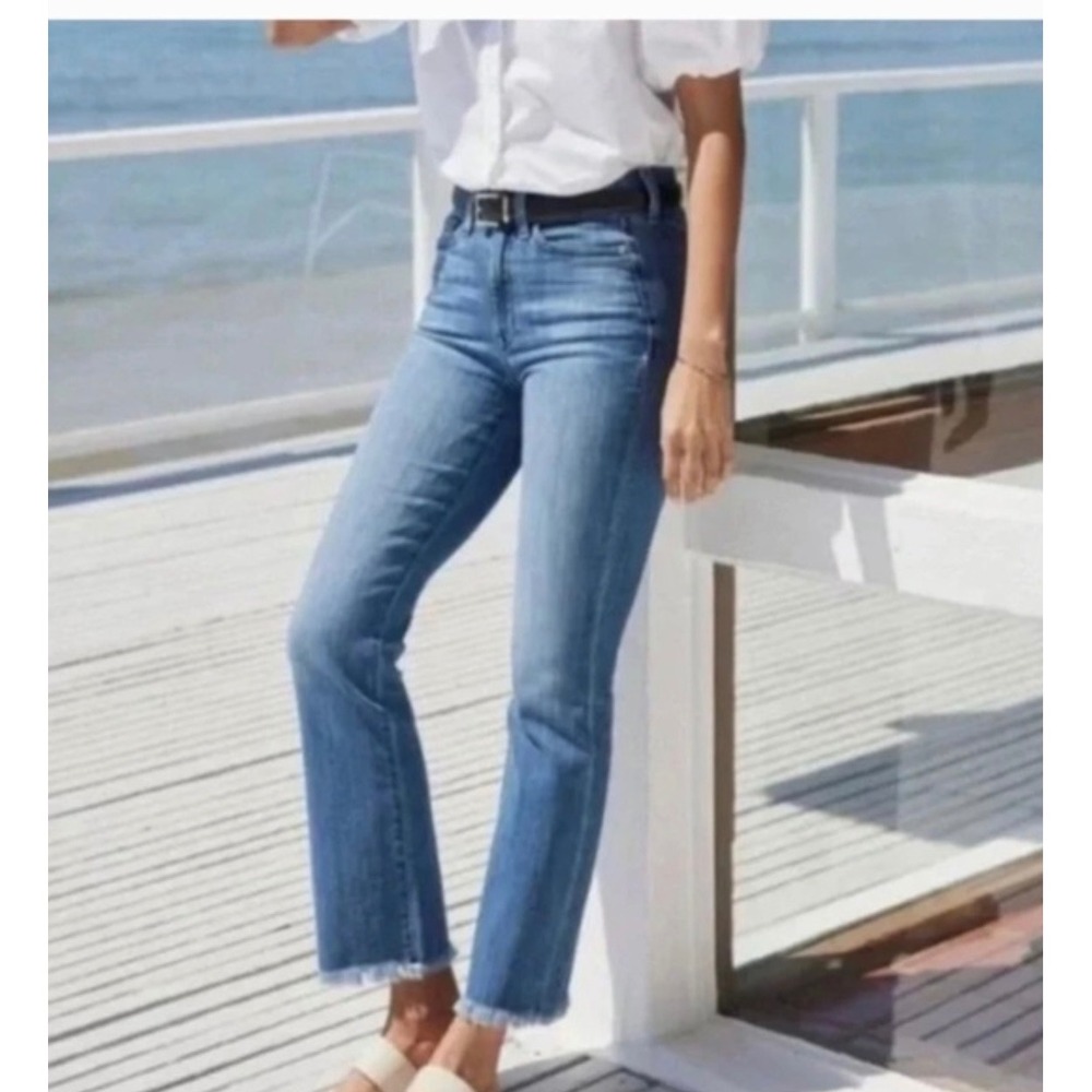 AYR Jeans The Pop Women's Blue Denim High Rise Crop Jeans Frayed Hem - long - Picture 3 of 12